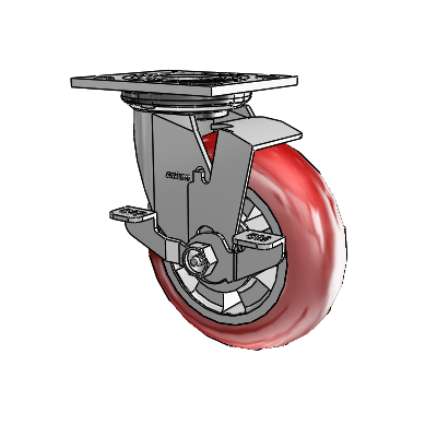 4 Series 2 Inch Wide Top Plate Swivel Caster with 6 x 2 Triumph (Round/Red) Wheel and Top Lock Brake