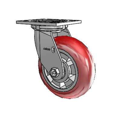 4 Series 2 Inch Wide Top Plate Swivel Caster with 6 x 2 Triumph (Round/Red) Wheel
