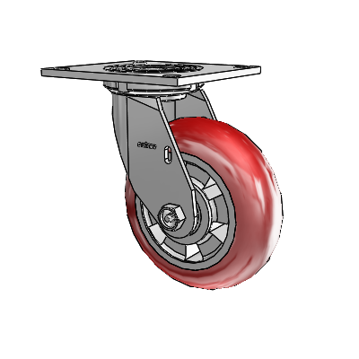 Roulette pivotante de la série 4, à plaque supérieure de 2 pouces de large, avec roue Triumph 6 x 2 (ronde/rouge)