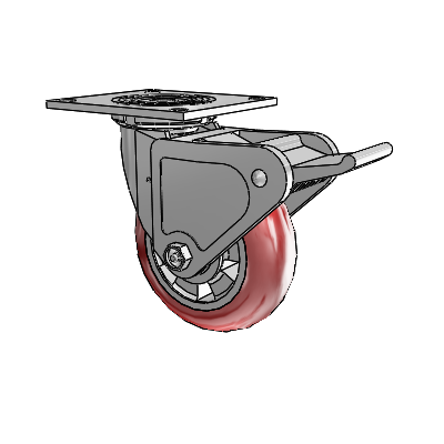 4 Series 2 Inch Wide Top Plate Swivel Caster with 6 x 2 Triumph (Round/Red) Wheel and Tech Lock Brake