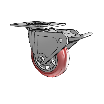 4 Series 2 Inch Wide Top Plate Swivel Caster with 6 x 2 Triumph (Round/Red) Wheel and Tech Lock Brake