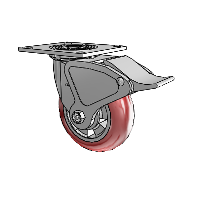4 Series 2 Inch Wide Top Plate Swivel Caster with 6 x 2 Triumph (Round/Red) Wheel and Total Lock Brake