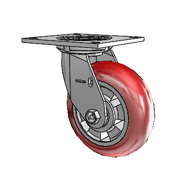 Roulette pivotante de la série 4, à plaque supérieure de 2 pouces de large, avec roue Triumph 6 x 2 (ronde/rouge)