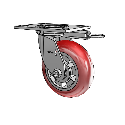 Roulette pivotante de la série 4, à plaque supérieure de 2 pouces de large, avec roue Triumph 6 x 2 (ronde/rouge)