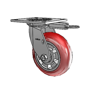 Roulette pivotante de la série 4, à plaque supérieure de 2 pouces de large, avec roue Triumph 6 x 2 (ronde/rouge)