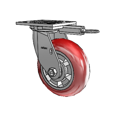 Roulette pivotante de la série 4, à plaque supérieure de 2 pouces de large, avec roue Triumph 6 x 2 (ronde/rouge)