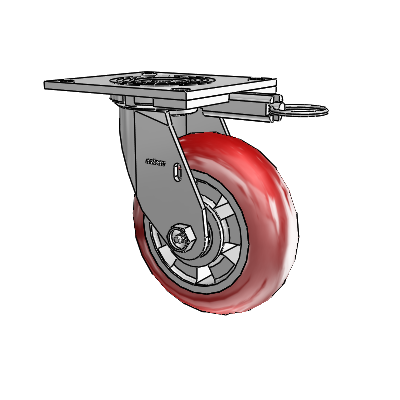 Roulette pivotante de la série 4, à plaque supérieure de 2 pouces de large, avec roue Triumph 6 x 2 (ronde/rouge)