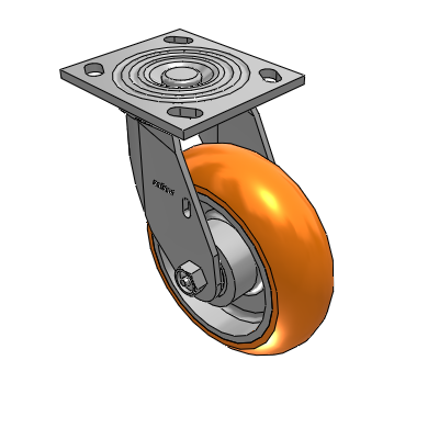 Roulette pivotante de la série 4, plaque supérieure de 2 pouces de large, avec roue orange « 6 x 2 CG Max »