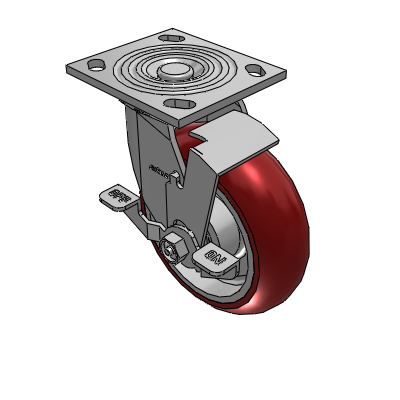 Roulette pivotante de la série 4, avec plaque supérieure de 2 pouces de large, équipée d'une roue « CG Max » marron de 6 x 2 et d'un frein de blocage supérieur