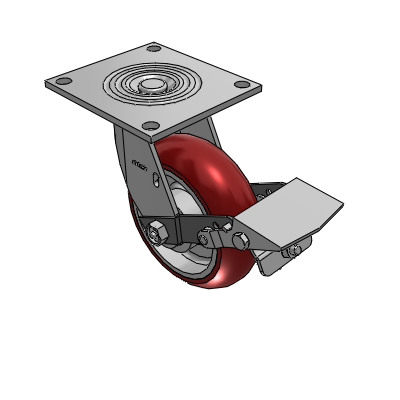 Roulette pivotante de la série 4 avec plaque supérieure de 2 pouces de large, équipée d'une roue marron « CG Max » de 6 x 2 et d'un frein à blocage de la bande de roulement