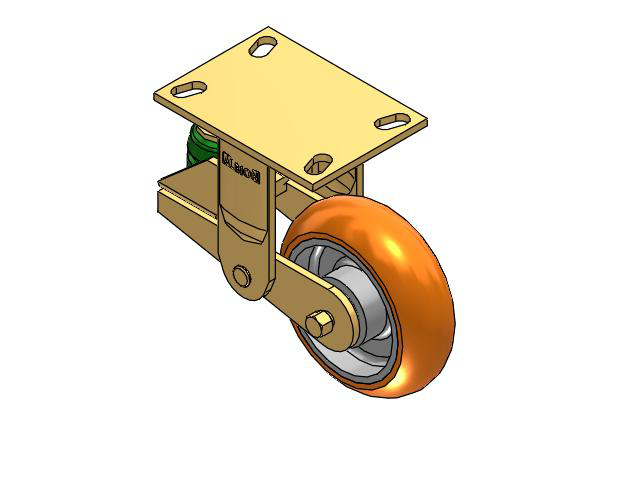 141 Series Top Plate Rigid Caster with 6 x 2 Orange Tread on Aluminum Core AN - Round Polyurethane (Aluminum Core) Wheel
