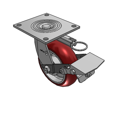 Roulette pivotante de la série 4 avec plaque supérieure de 2 pouces de large, équipée d'une roue marron « CG Max » de 6 x 2 et d'un frein à blocage de la bande de roulement