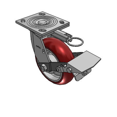 4 Series 2 Inch Wide Top Plate Swivel Caster with 6 x 2 CG Max Maroon Wheel and Tread Lock Brake