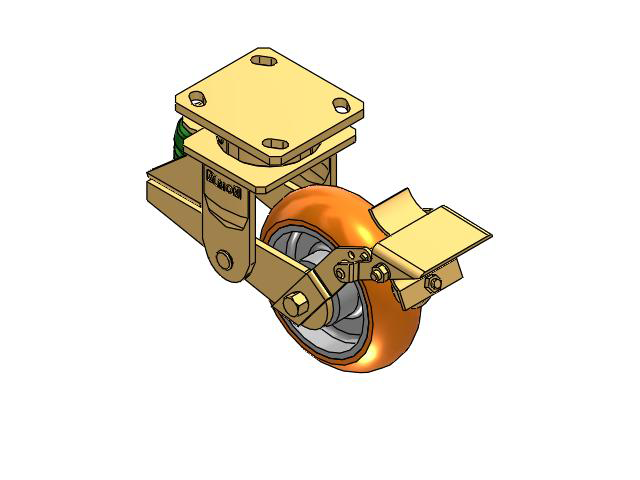141 Series Top Plate Swivel Caster with 6 x 2 Orange Tread on Aluminum Core AN - Round Polyurethane (Aluminum Core) Wheel and Brake