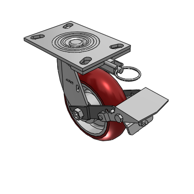 4 Series 2 Inch Wide Top Plate Swivel Caster with 6 x 2 CG Max Maroon Wheel and Tread Lock Brake