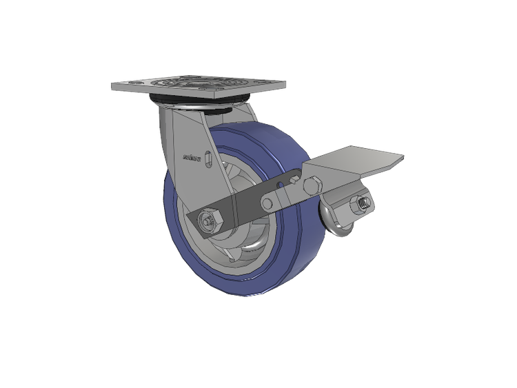 4 Series 2 Inch Wide Top Plate Swivel Caster with 6 x 2 HydroTech (Flat) Wheel and Tread Lock Brake