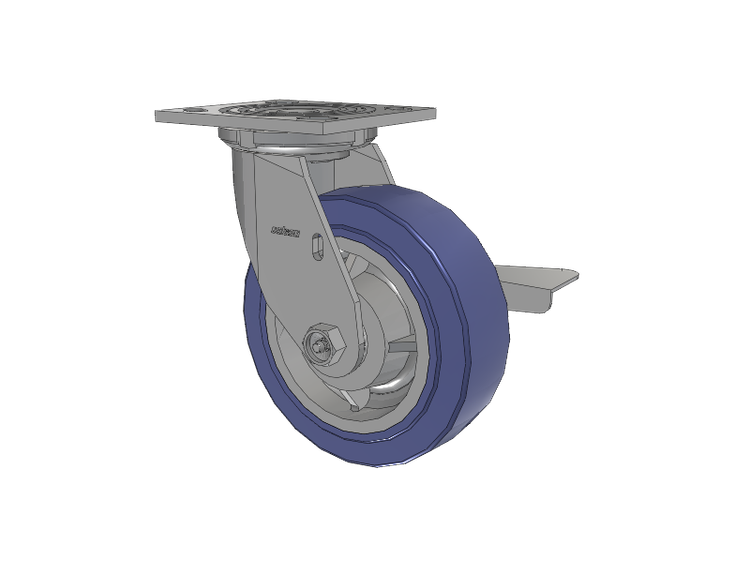 4 Series 2 Inch Wide Top Plate Swivel Caster with 6 x 2 HydroTech (Flat) Wheel and Side Lock Brake