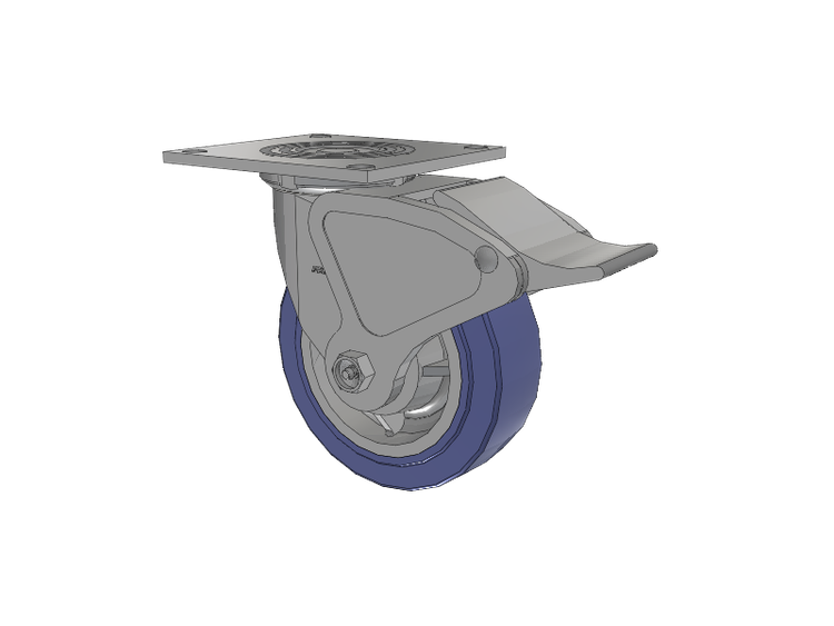 4 Series 2 Inch Wide Top Plate Swivel Caster with 6 x 2 HydroTech (Flat) Wheel and Total Lock Brake