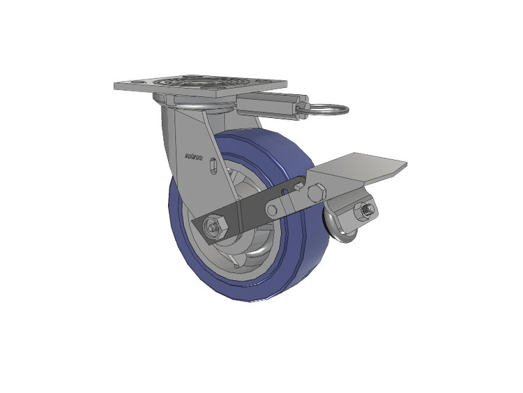 4 Series 2 Inch Wide Top Plate Swivel Caster with 6 x 2 HydroTech (Flat) Wheel and Tread Lock Brake