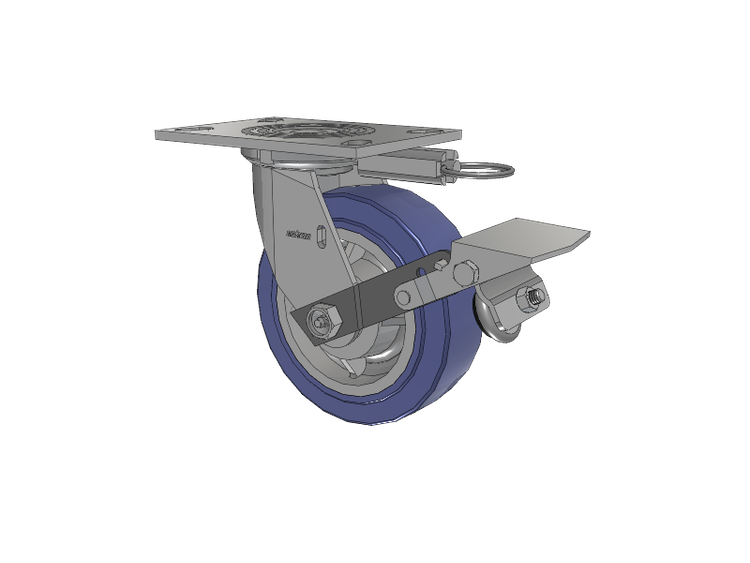 Roulette pivotante de la série 4, avec plaque supérieure de 2 pouces de large, équipée d'une roue HydroTech (plate) de 6 x 2 et d'un frein à blocage de la bande de roulement
