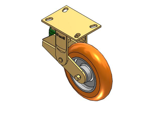 141 Series Top Plate Rigid Caster with 8 x 2 Orange Tread on Aluminum Core AN - Round Polyurethane (Aluminum Core) Wheel
