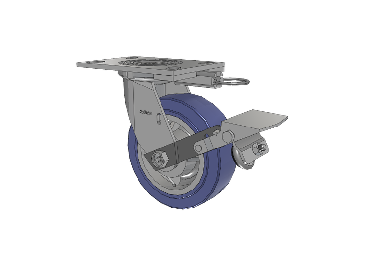 4 Series 2 Inch Wide Top Plate Swivel Caster with 6 x 2 HydroTech (Flat) Wheel and Tread Lock Brake