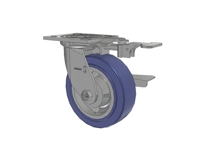 4 Series 2 Inch Wide Top Plate Swivel Caster with 6 x 2 HydroTech (Flat) Wheel and Side Lock Brake