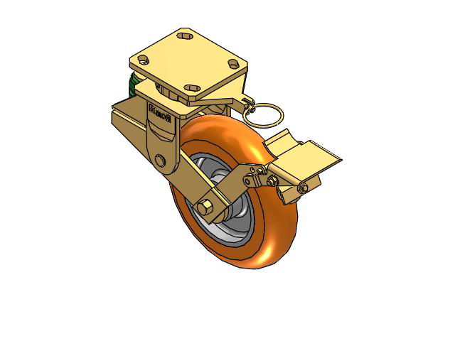 141 Series Top Plate Swivel Caster with 8 x 2 Orange Tread on Aluminum Core AN - Round Polyurethane (Aluminum Core) Wheel and Brake