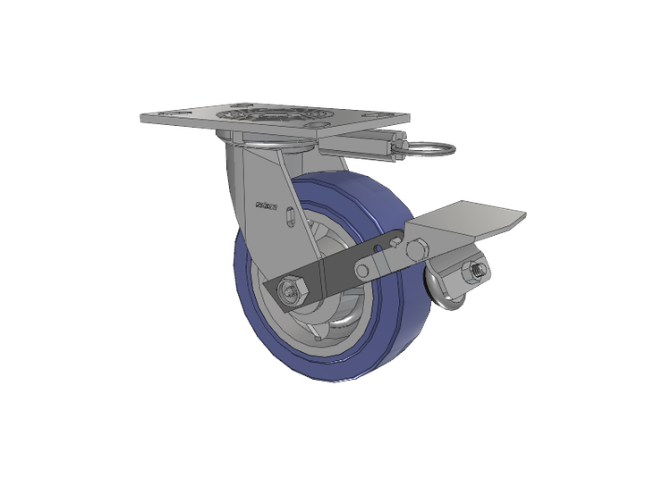 4 Series 2 Inch Wide Top Plate Swivel Caster with 6 x 2 HydroTech (Flat) Wheel and Tread Lock Brake