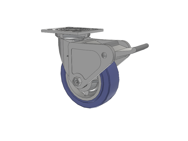 Roulette pivotante de la série 4 avec plaque supérieure de 2 pouces de large, équipée d'une roue HydroTech (plate) de 6 x 2 et d'un frein Tech Lock