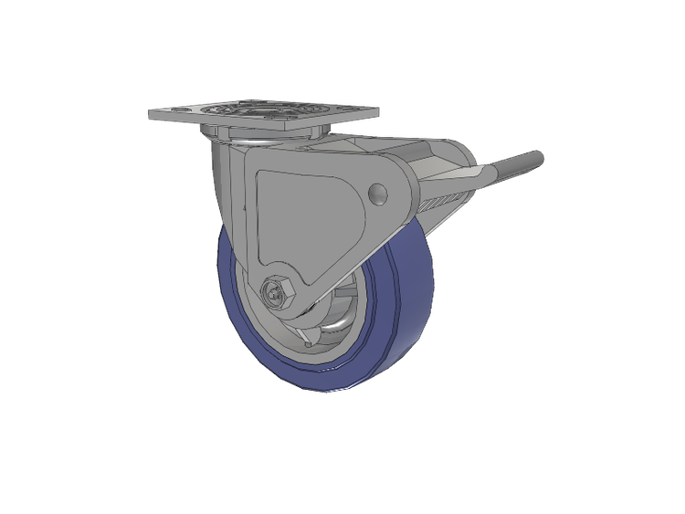 Roulette pivotante de la série 4 avec plaque supérieure de 2 pouces de large, équipée d'une roue HydroTech (plate) de 6 x 2 et d'un frein Tech Lock