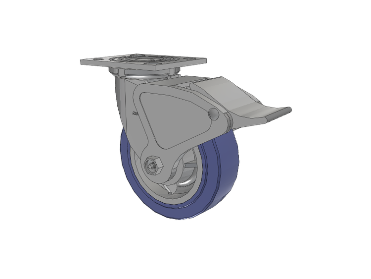 4 Series 2 Inch Wide Top Plate Swivel Caster with 6 x 2 HydroTech (Flat) Wheel and Total Lock Brake