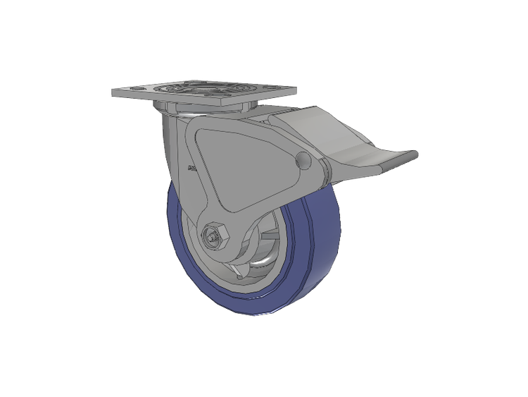 4 Series 2 Inch Wide Top Plate Swivel Caster with 6 x 2 HydroTech (Flat) Wheel and Total Lock Brake