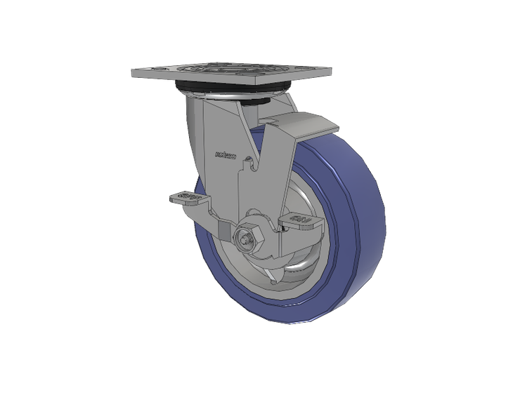 4 Series 2 Inch Wide Top Plate Swivel Caster with 6 x 2 HydroTech (Flat) Wheel and Top Lock Brake