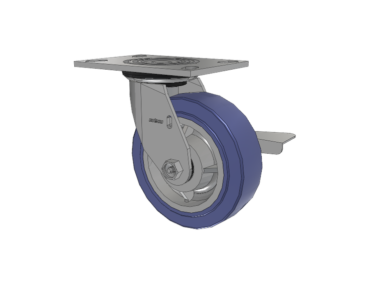 4 Series 2 Inch Wide Top Plate Swivel Caster with 6 x 2 HydroTech (Flat) Wheel and Side Lock Brake