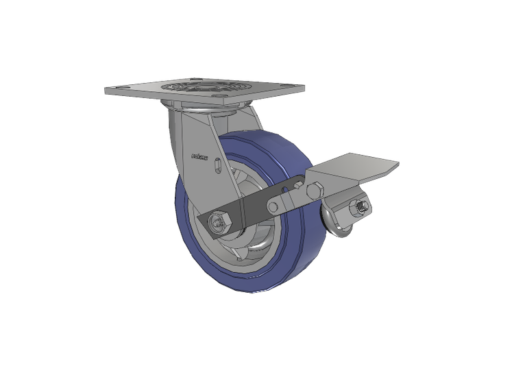 4 Series 2 Inch Wide Top Plate Swivel Caster with 6 x 2 HydroTech (Flat) Wheel and Tread Lock Brake