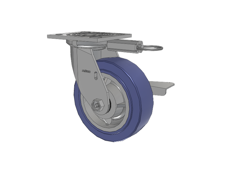 4 Series 2 Inch Wide Top Plate Swivel Caster with 6 x 2 HydroTech (Flat) Wheel and Side Lock Brake