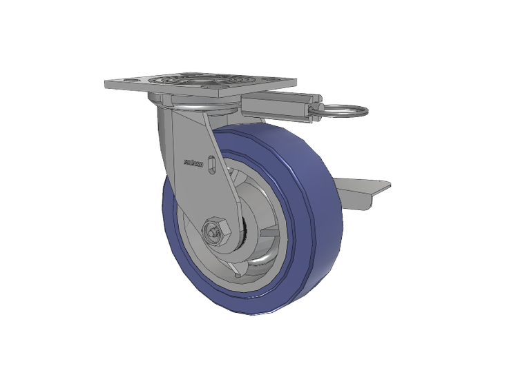 4 Series 2 Inch Wide Top Plate Swivel Caster with 6 x 2 HydroTech (Flat) Wheel and Side Lock Brake
