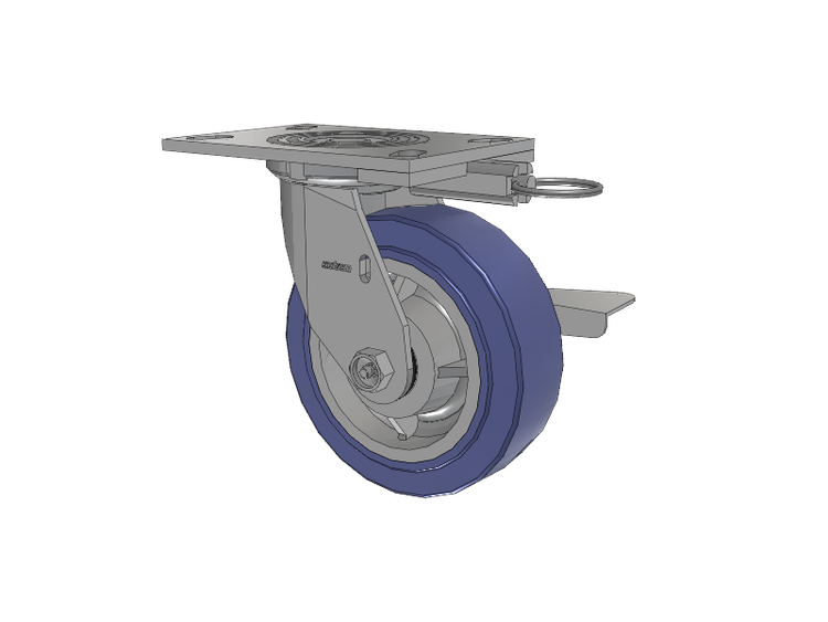 4 Series 2 Inch Wide Top Plate Swivel Caster with 6 x 2 HydroTech (Flat) Wheel and Side Lock Brake
