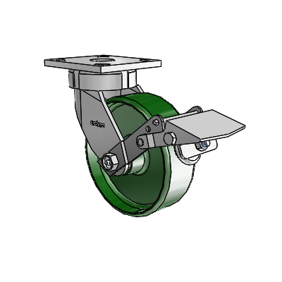 4 Series Kingpinless Casters Top Plate Swivel Caster with 6 x 2 Cast Iron wheel and Tread Lock Brake