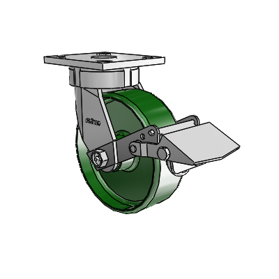 4 Series Kingpinless Casters Top Plate Swivel Caster with 6 x 2 Cast Iron wheel and Tread Lock Brake