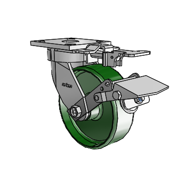 4 Series Kingpinless Casters Top Plate Swivel Caster with 6 x 2 Cast Iron wheel and Tread Lock Brake