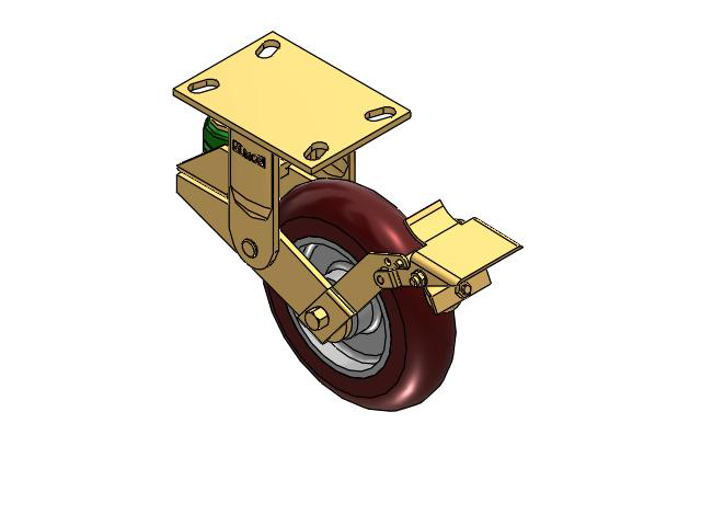 141 Series Top Plate Rigid Caster with 8 x 2 Maroon Tread on Aluminum Core AX - Round Polyurethane (Aluminum Core) Wheel and Brake