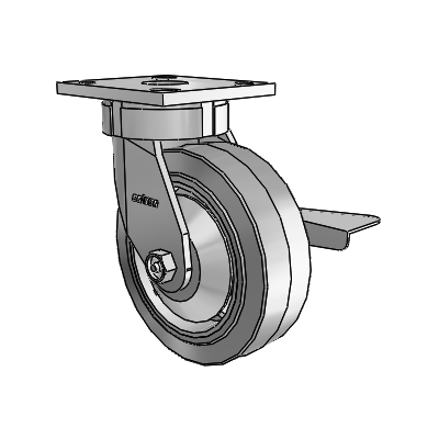 4 Series Kingpinless Casters Top Plate Swivel Caster with 6 x 2 Performa Rubber (Flat/Grey) wheel and Side Lock Brake