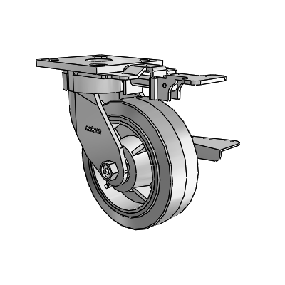 4 Series Kingpinless Casters Top Plate Swivel Caster with 6 x 2 Performa Rubber (Flat/Grey) wheel and Side Lock Brake