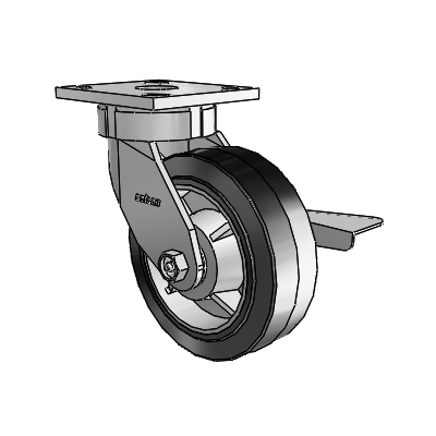 4 Series Kingpinless Casters Top Plate Swivel Caster with 6 x 2 Performa Rubber (Flat/Black) wheel and Side Lock Brake