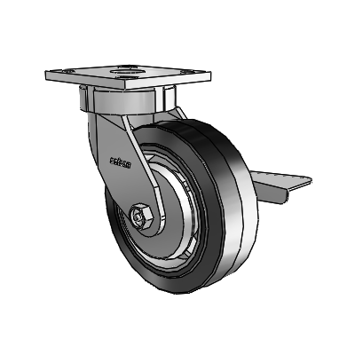 4 Series Kingpinless Casters Top Plate Swivel Caster with 6 x 2 Performa Rubber (Flat/Black) wheel and Side Lock Brake