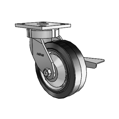4 Series Kingpinless Casters Top Plate Swivel Caster with 6 x 2 Performa Rubber (Flat/Black) wheel and Side Lock Brake