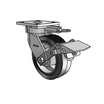 4 Series Kingpinless Casters Top Plate Swivel Caster with 6 x 2 Performa Rubber (Flat/Black) wheel and Tread Lock Brake