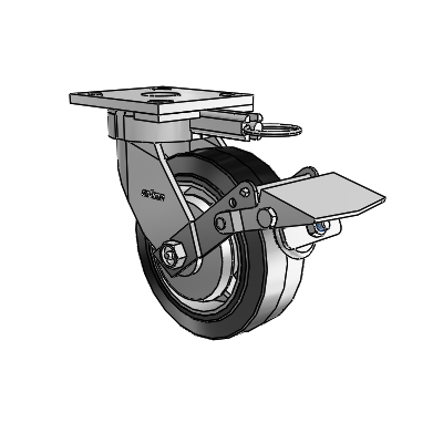 4 Series Kingpinless Casters Top Plate Swivel Caster with 6 x 2 Performa Rubber (Flat/Black) wheel and Tread Lock Brake
